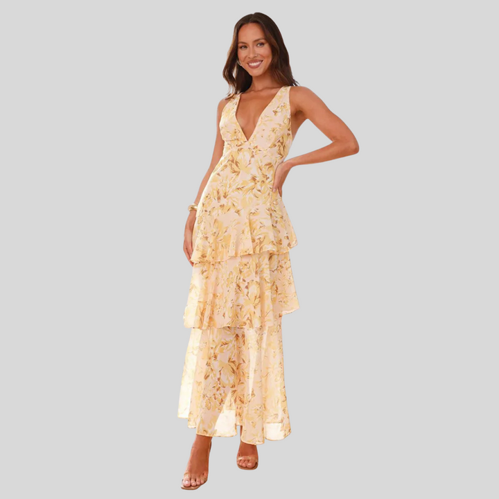 Elegantes Bedrucktes Maxikleid | V-Ausschnitt