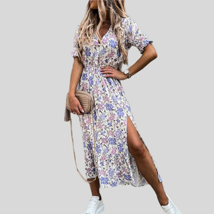 Elegantes Blumenkleid | V-Ausschnitt