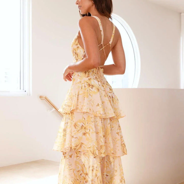 Elegantes Bedrucktes Maxikleid | V-Ausschnitt
