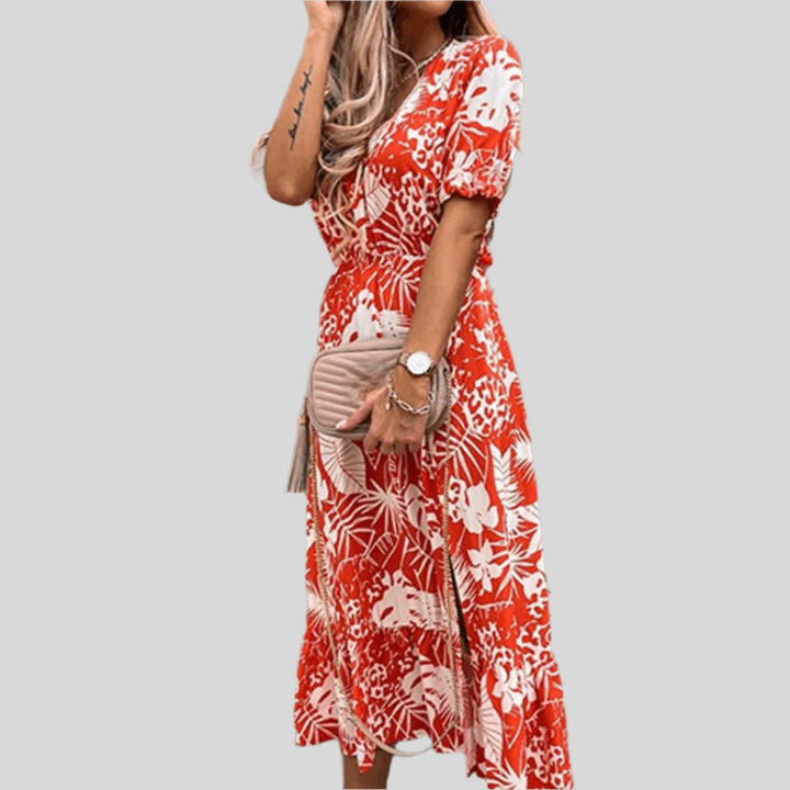 Elegantes Blumenkleid | V-Ausschnitt