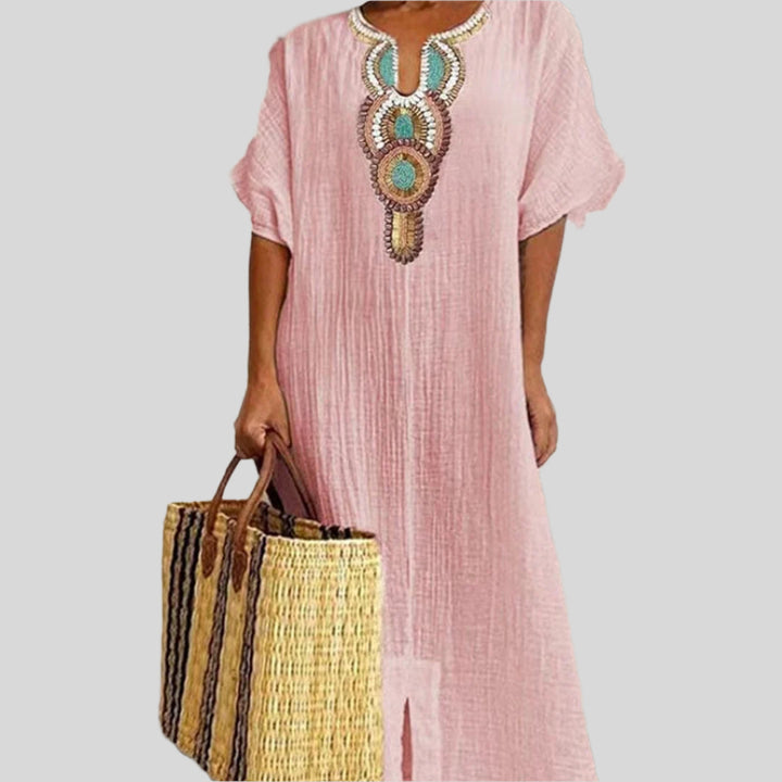 Elegantes Besticktes Boho Ibiza Kleid | Midi