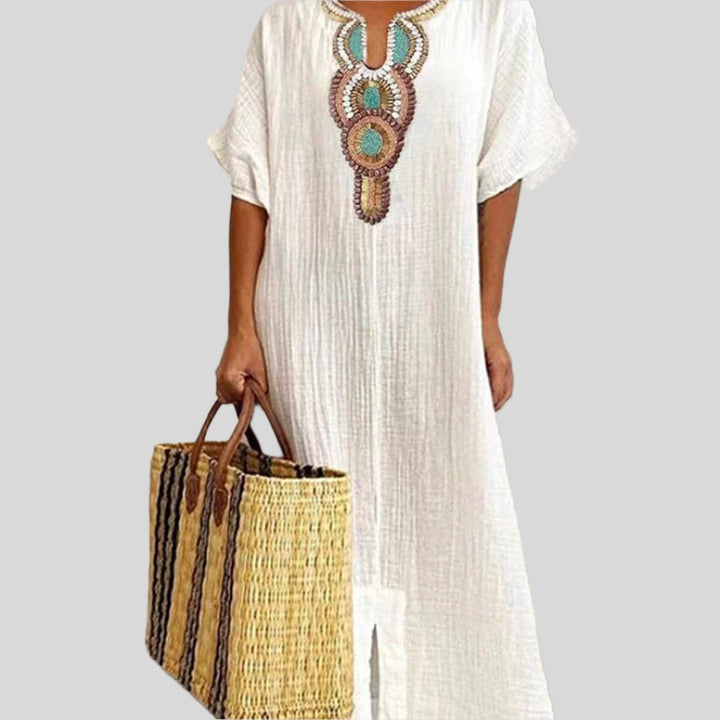 Elegantes Besticktes Boho Ibiza Kleid | Midi