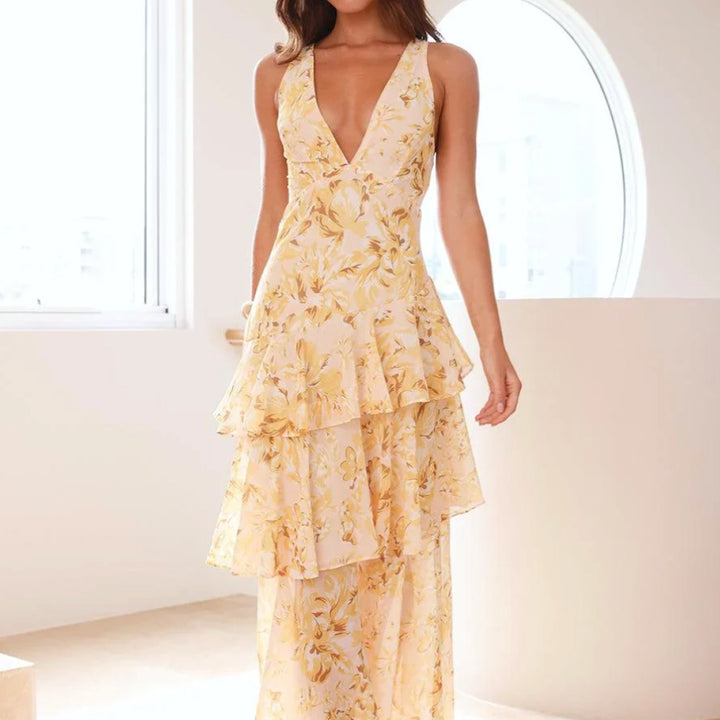 Elegantes Bedrucktes Maxikleid | V-Ausschnitt