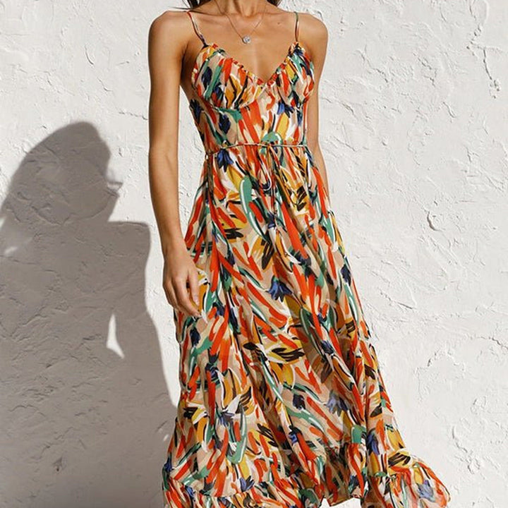 Elegantes Farbiges Kleid | V-Ausschnitt