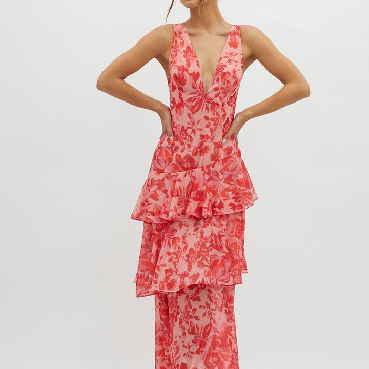 Elegantes Bedrucktes Maxikleid | V-Ausschnitt