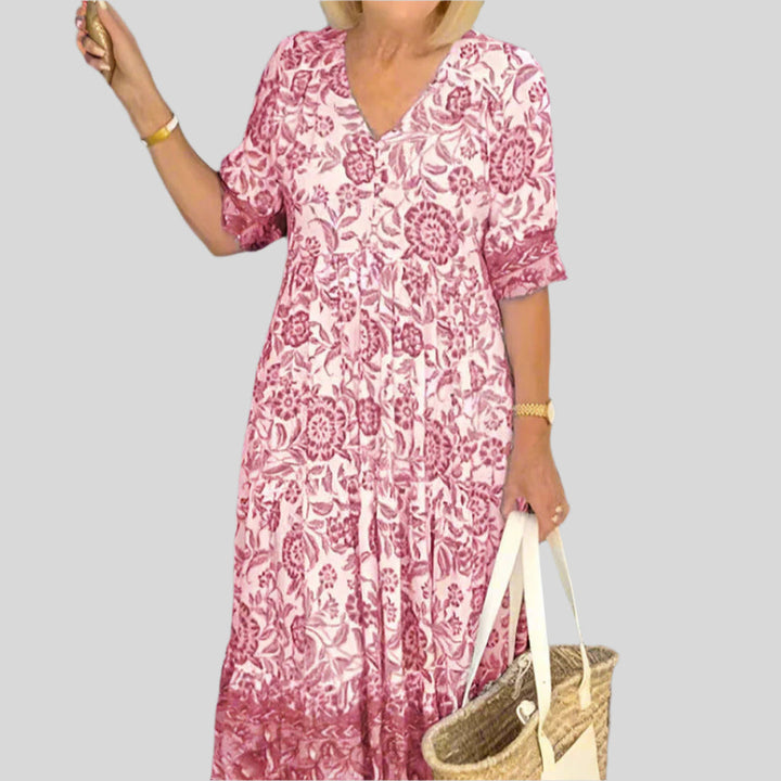 Elegantes Blumenkleid | V-Ausschnitt