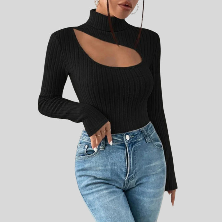 Gerippter Pullover Mit Aussparung | Rollkragen