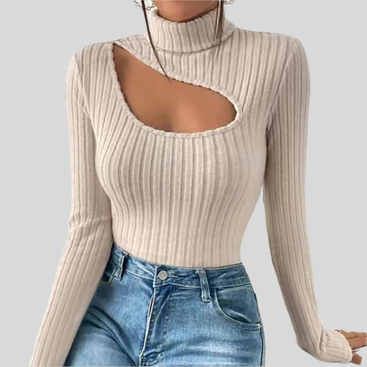 Gerippter Pullover Mit Aussparung | Rollkragen