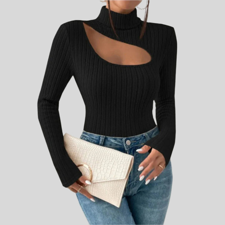 Gerippter Pullover Mit Aussparung | Rollkragen