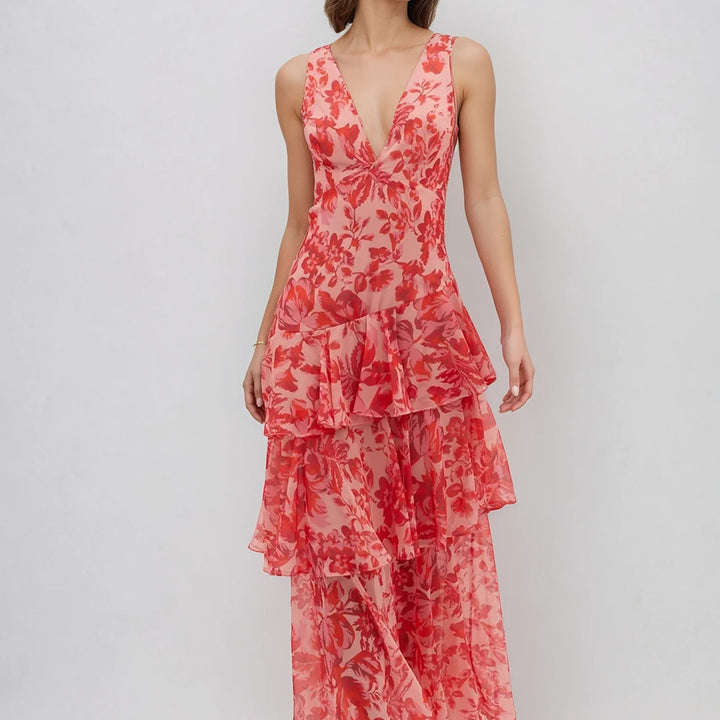 Elegantes Bedrucktes Maxikleid | V-Ausschnitt
