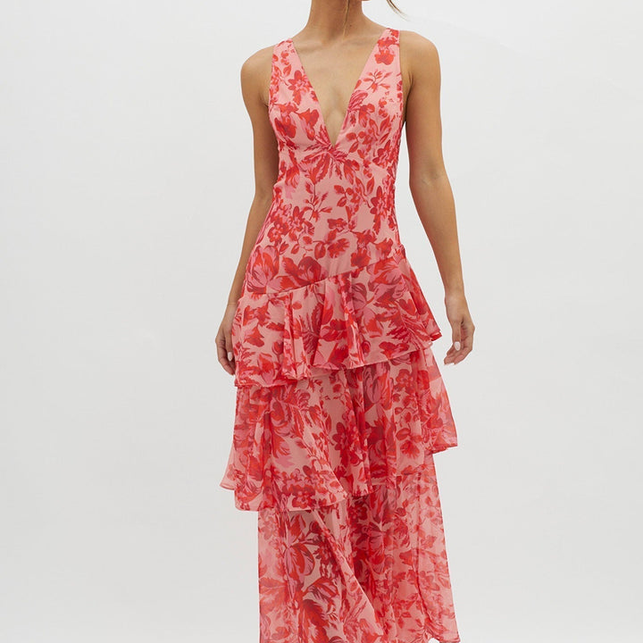 Elegantes Bedrucktes Maxikleid | V-Ausschnitt