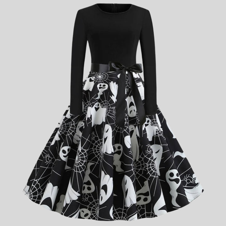 Gothic Karikatur Halloween Kleid mit langen Ärmeln | Mini
