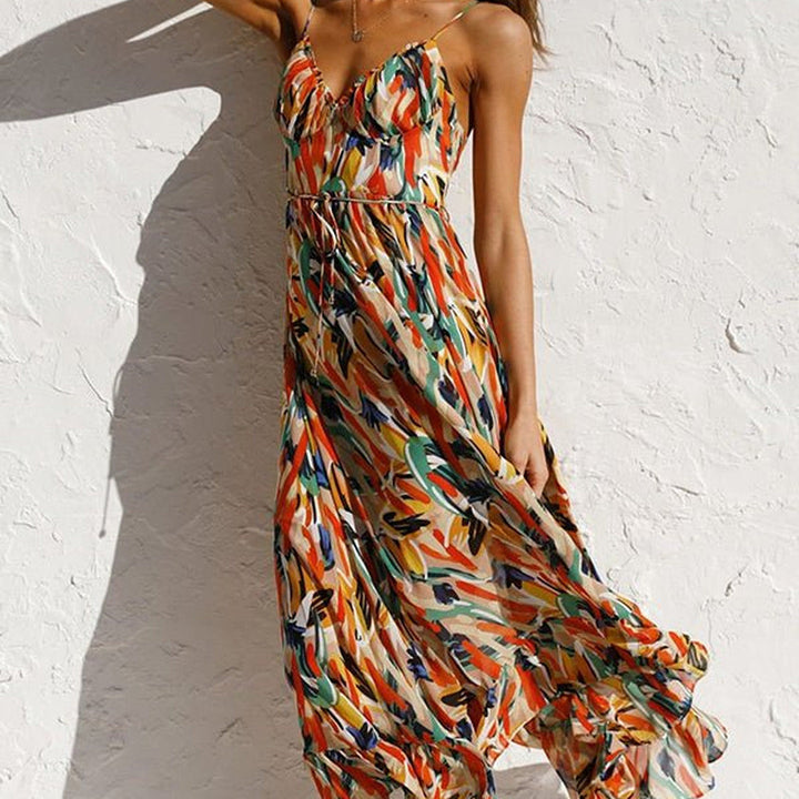 Elegantes Farbiges Kleid | V-Ausschnitt