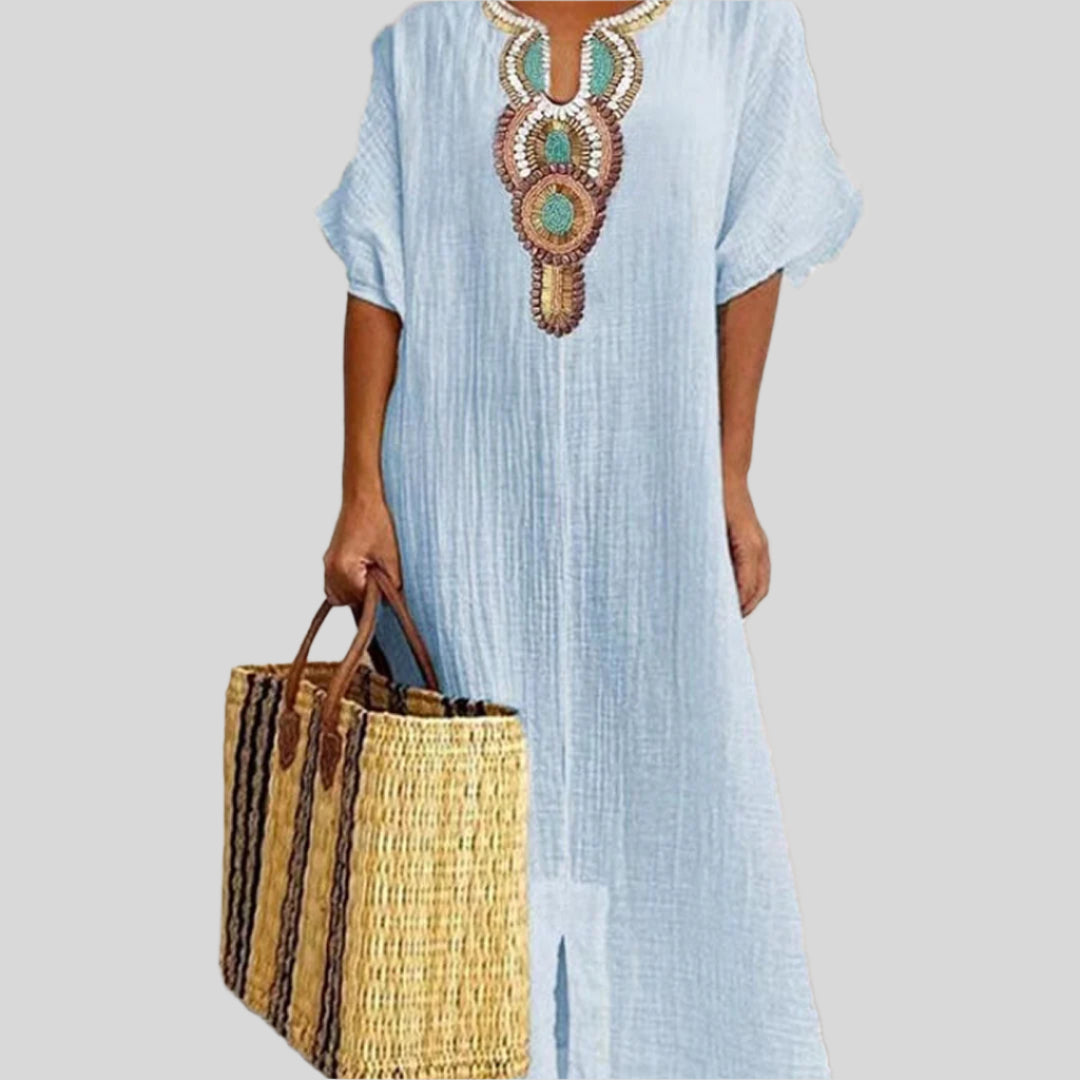 Elegantes Besticktes Boho Ibiza Kleid | Midi