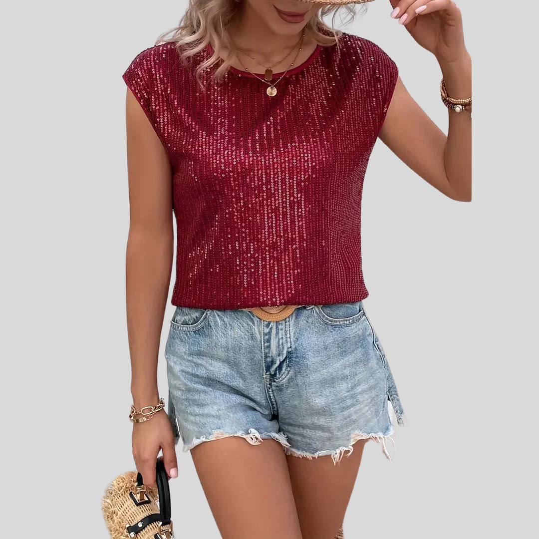Glitzernde Paillettenbluse | Ärmellos