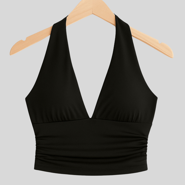 Neckholder-Crop-Top mit V-Ausschnitt | Ärmellos