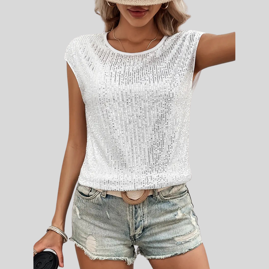 Glitzernde Paillettenbluse | Ärmellos