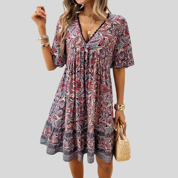 Damen Bedrucktes Midikleid mit V-Ausschnitt | Sommer