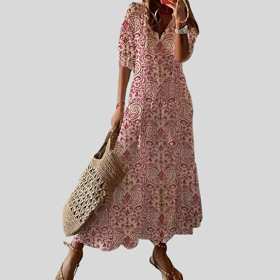 Boho Kleid Mit V-Ausschnitt | Kurzarm
