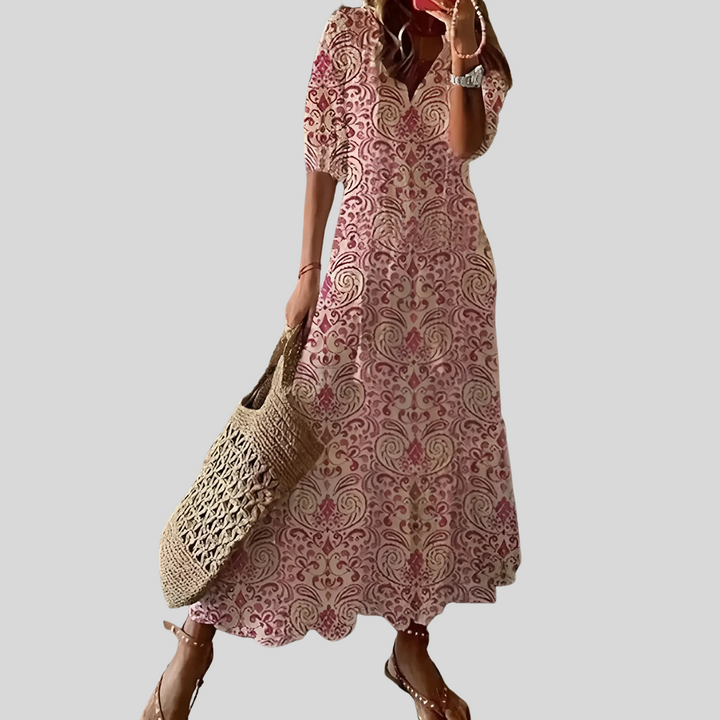 Boho Kleid Mit V-Ausschnitt | Kurzarm