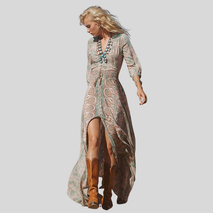Damen Maxi Kleid mit V-Ausschnitt | Sommer