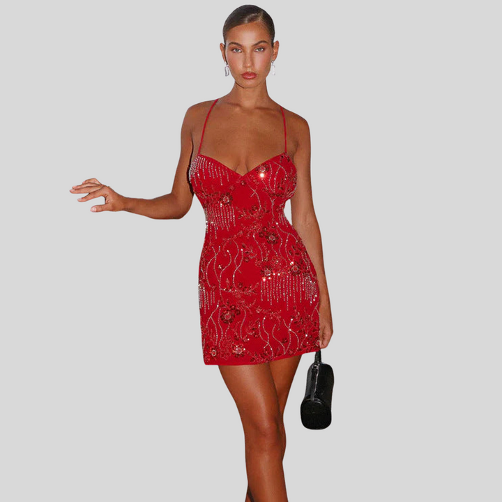 Elegant Rückenfreies Paillettenkleid | Mini