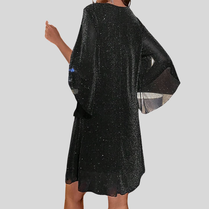Zosia | Damen Lässiges Glitzer-Minikleid | V-Ausschnitt
