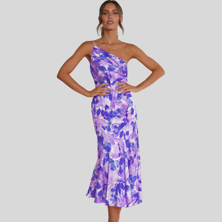 Elegantes Asymmetrisches Kleid mit Blumenmuster | Midi