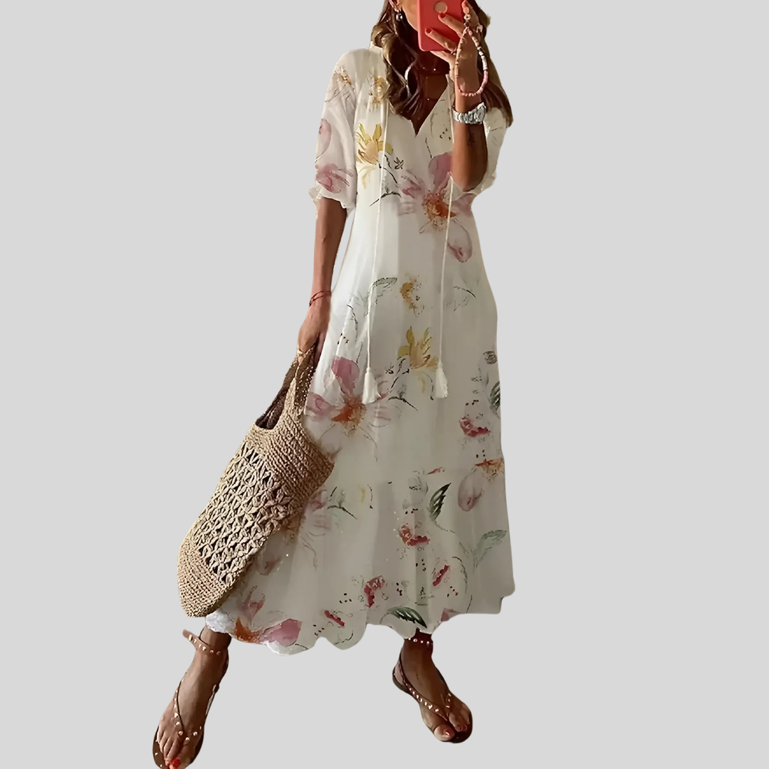 Boho Kleid Mit V-Ausschnitt | Kurzarm