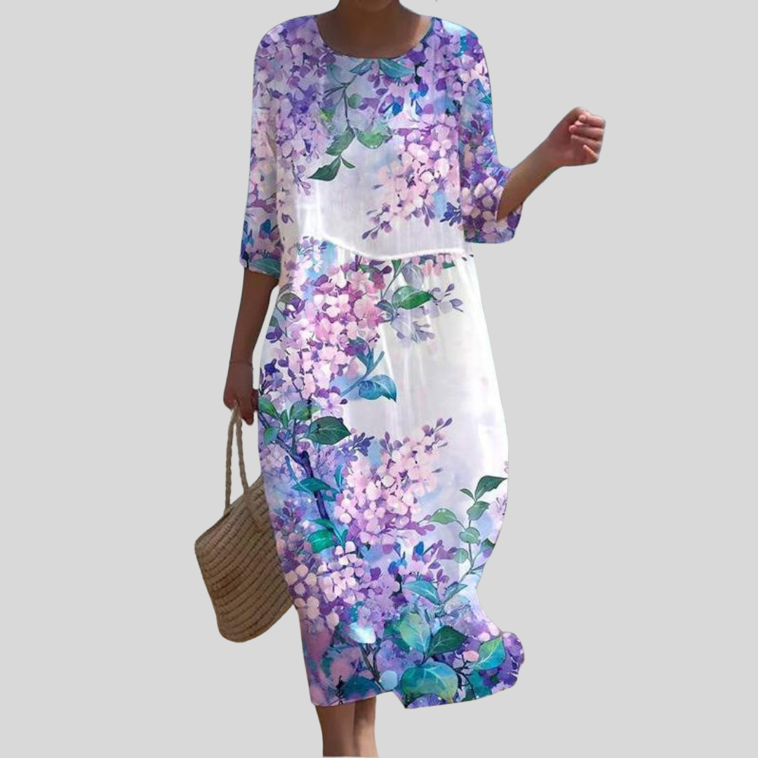 Damen Elegantes Midikleid mit Rundhalsausschnitt | Sommer