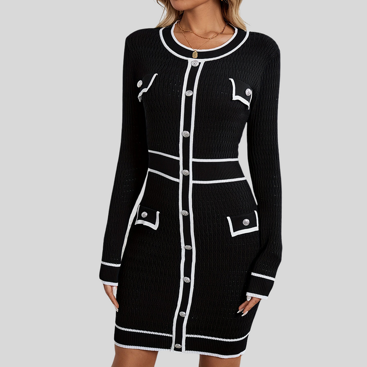 Mathilde | Damen Elegantes Langarmkleid | Schwarz