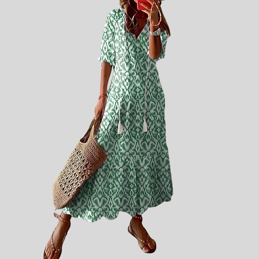 Boho Kleid Mit V-Ausschnitt | Kurzarm