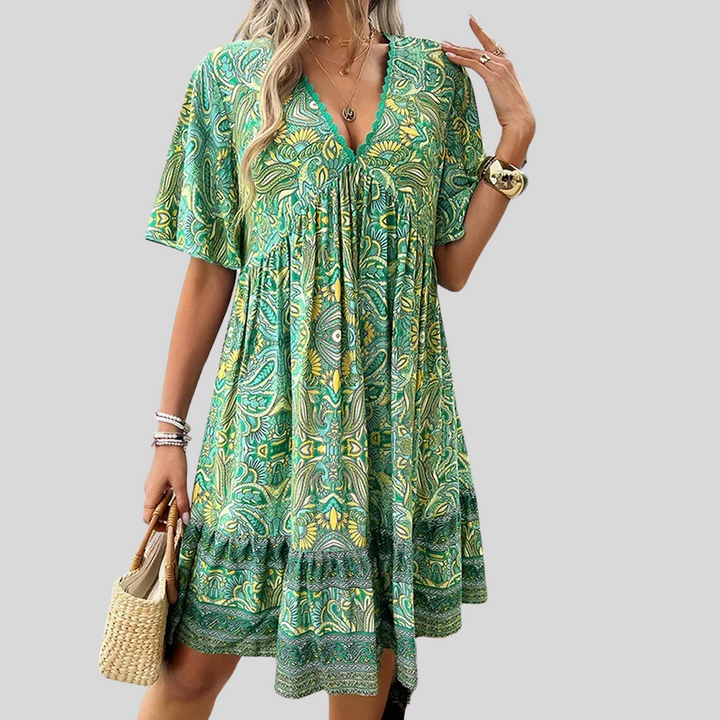 Damen Bedrucktes Midikleid mit V-Ausschnitt | Sommer