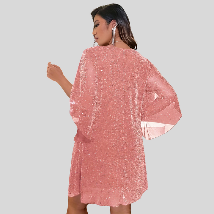 Zosia | Damen Lässiges Glitzer-Minikleid | V-Ausschnitt
