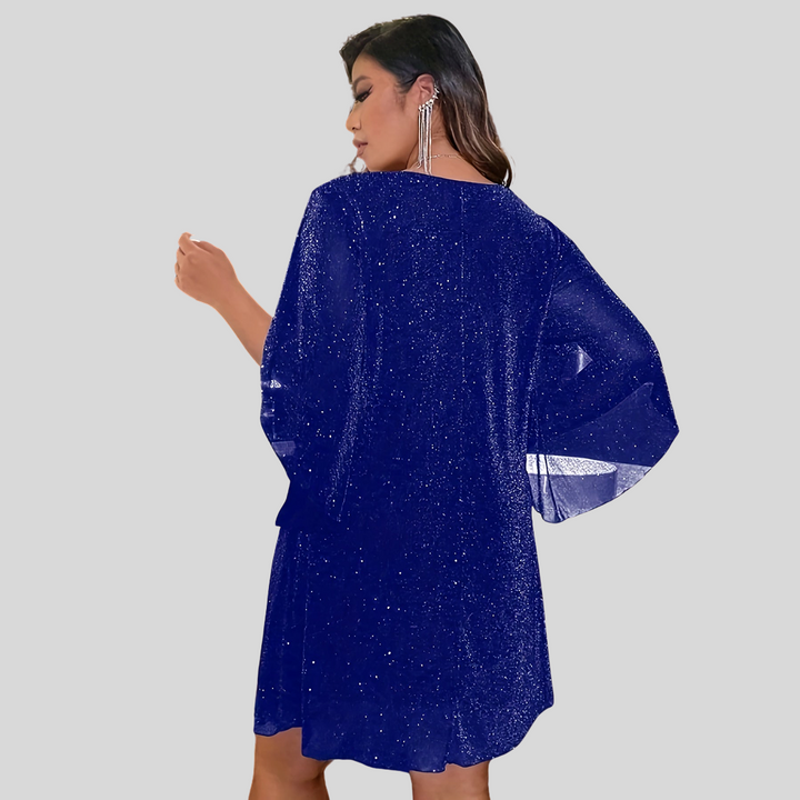 Zosia | Damen Lässiges Glitzer-Minikleid | V-Ausschnitt