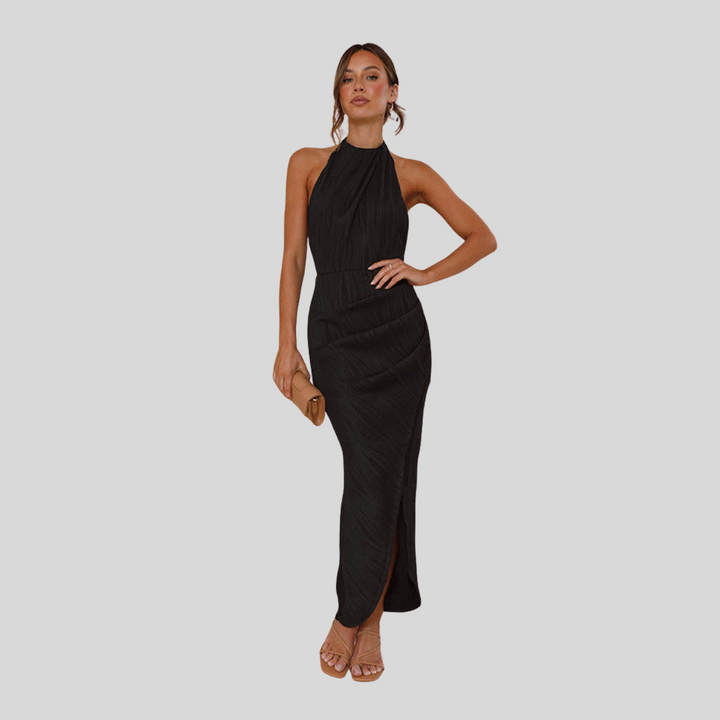 Langes Neckholder-Kleid mit Schlitz | Sommer