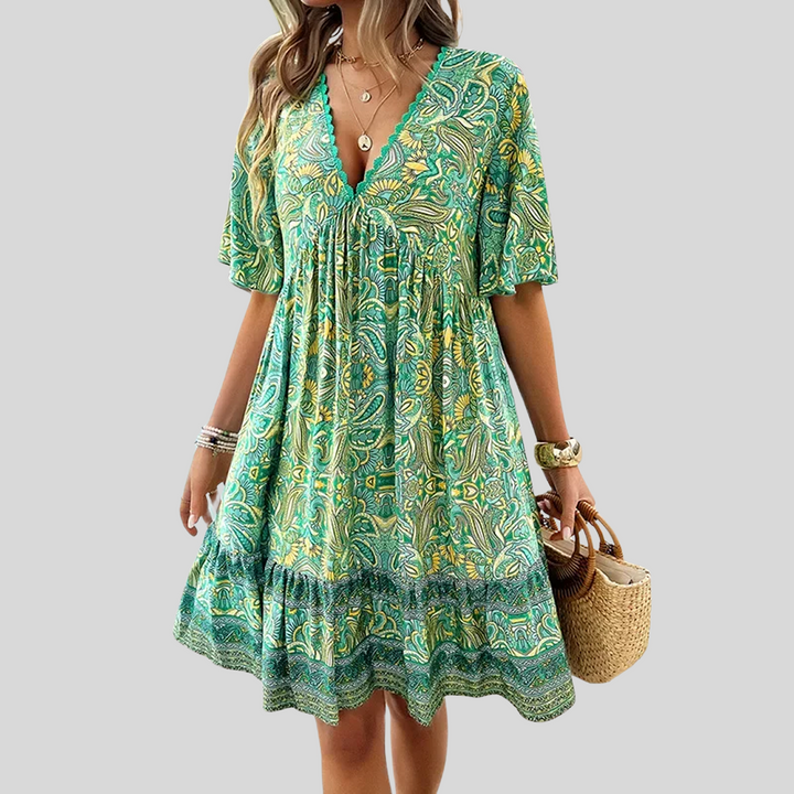 Damen Bedrucktes Midikleid mit V-Ausschnitt | Sommer
