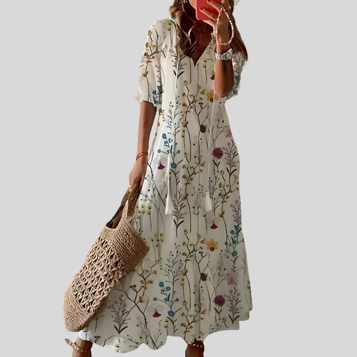 Boho Kleid Mit V-Ausschnitt | Kurzarm