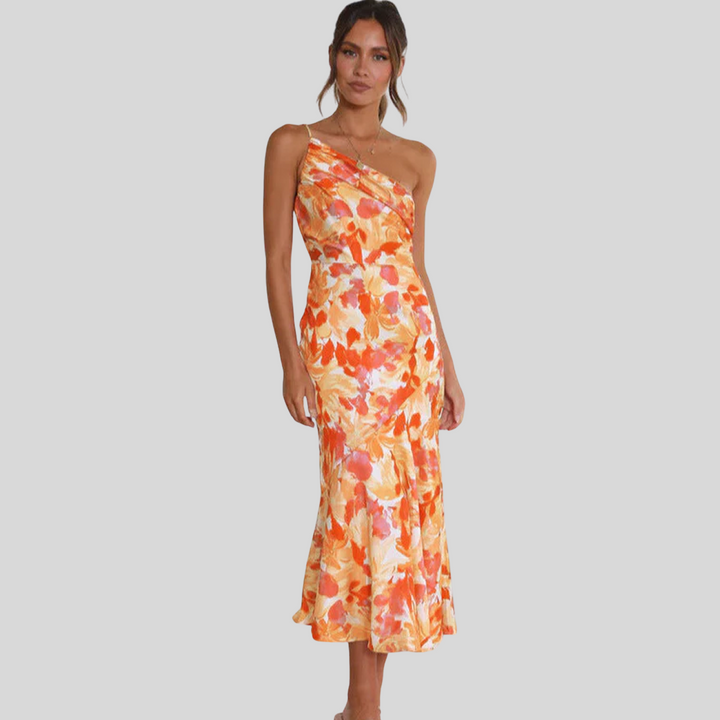 Elegantes Asymmetrisches Kleid mit Blumenmuster | Midi