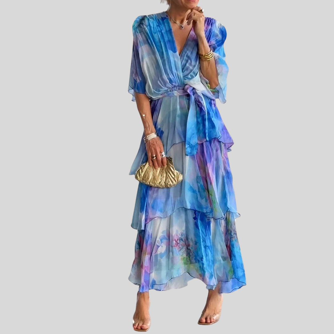 Damen Elegant Sommerkleid | V-Ausschnitt