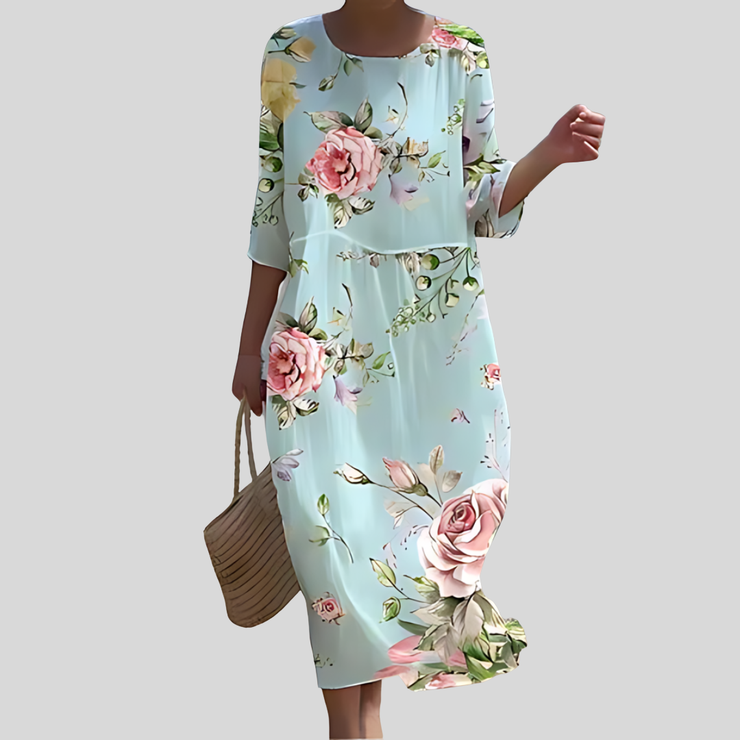 Damen Elegantes Midikleid mit Rundhalsausschnitt | Sommer