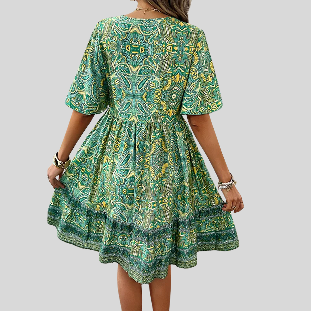 Damen Bedrucktes Midikleid mit V-Ausschnitt | Sommer