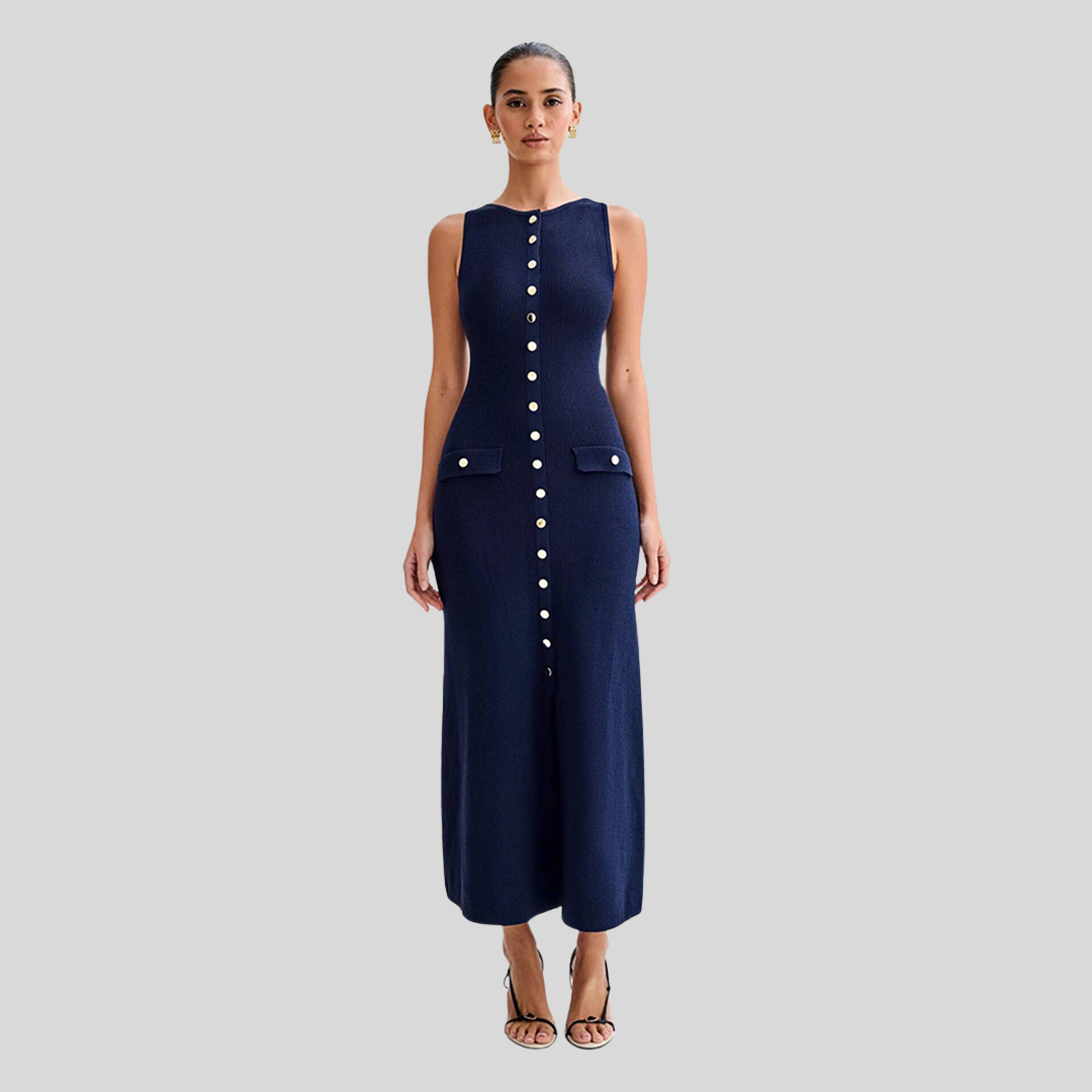 Ärmelloses Kleid mit Knopfleiste | Midi