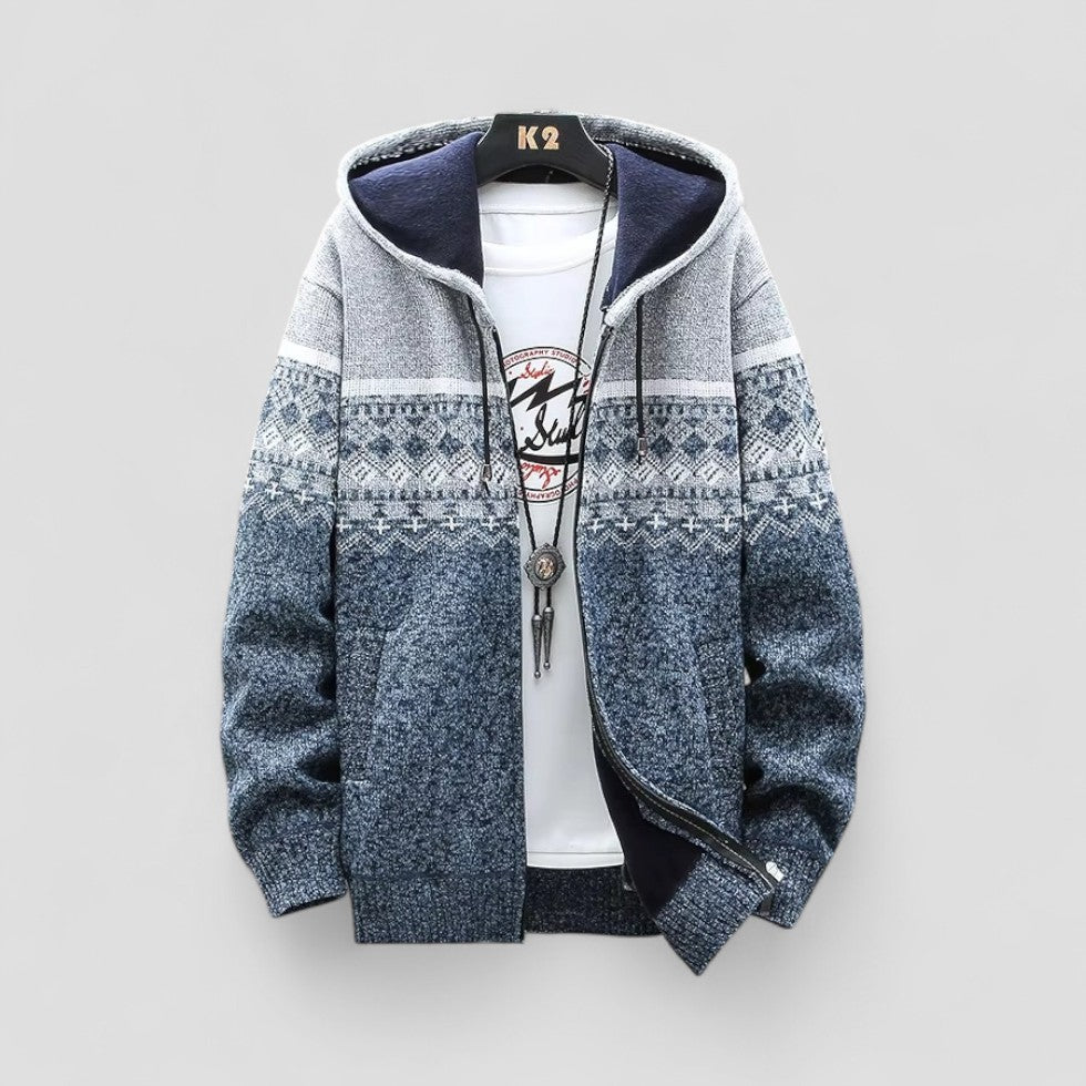 Herren Winter Karierte Strickjacke mit Kapuze und Fleecefutter