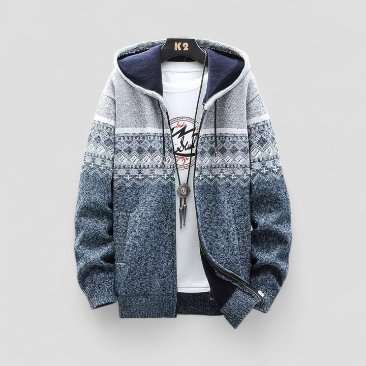 Herren Winter Karierte Strickjacke mit Kapuze und Fleecefutter