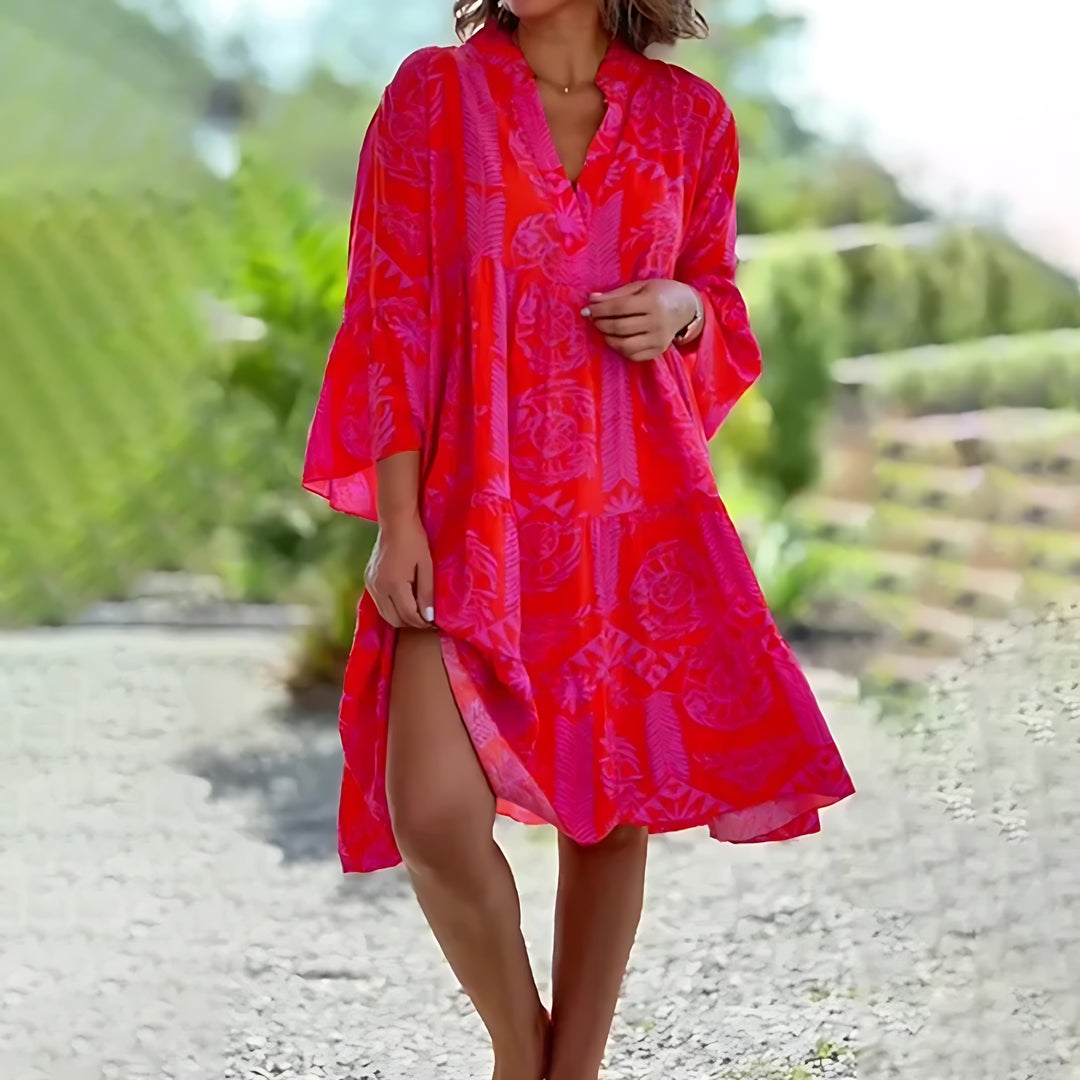Regina | Damen Sommer Boho Kleid | V-Ausschnitt