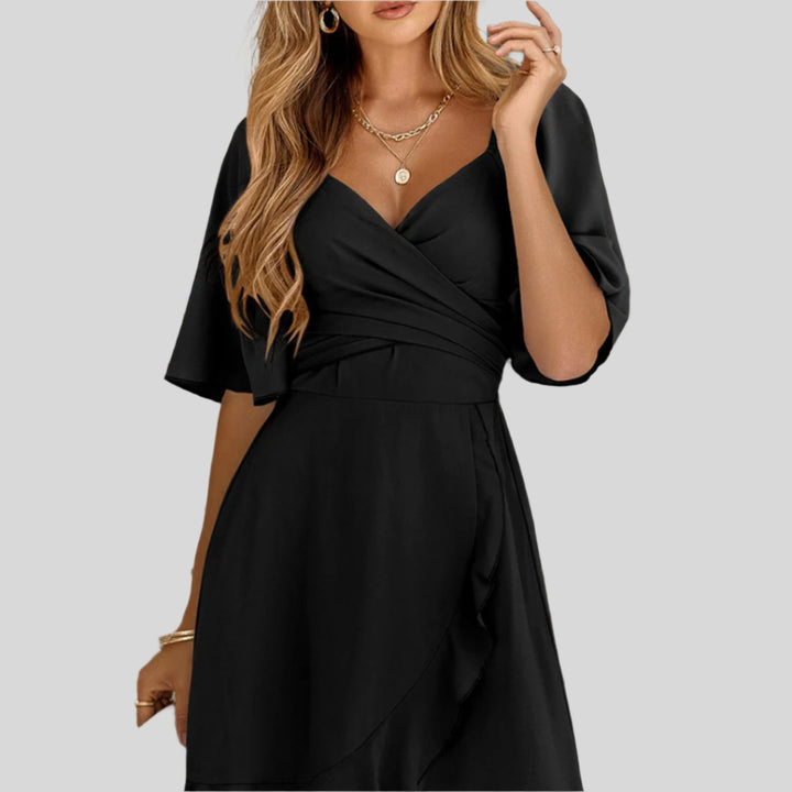 V-Ausschnitt-Rüschensaum-Wickelkleid | Mini
