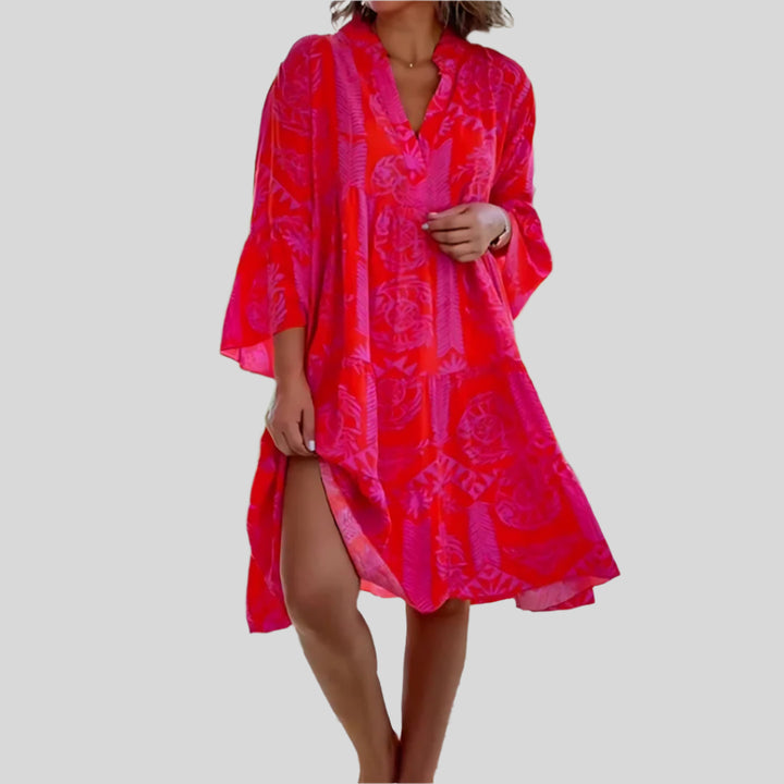 Regina | Damen Sommer Boho Kleid | V-Ausschnitt