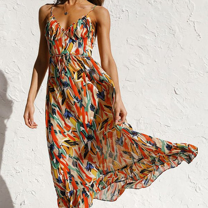 Kaitlyn | Damen Elegantes Farbiges Kleid | V-Ausschnitt