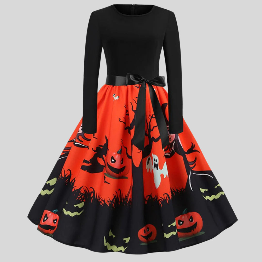 Gothic Karikatur Halloween Kleid mit langen Ärmeln | Mini